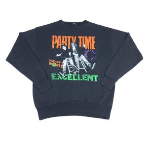 Vintage Wayne&#39;s World-sweater Party Time zwart maat Medium