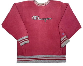 Vintage Champion Reverse Weave Red Embroidered Spell Out Ringer Sweatshirt Size Large