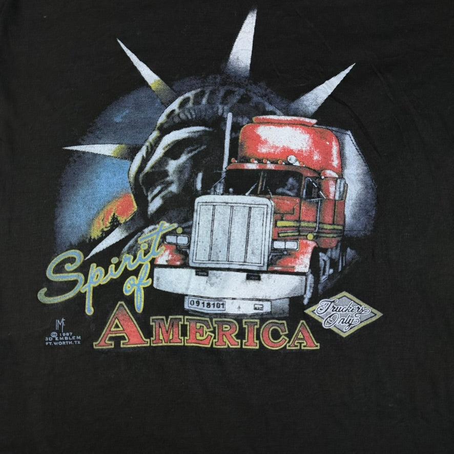 Vtg 80s 3D Emblem Truckers Only T-Shirt Spirit of America