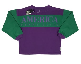 Vintage Perry Ellis America Purple Green Sweatshirt Size Youth Large