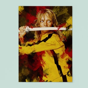 Kill Bill Quentin Tarantino Movie Poster Wall Art, House Warming Painting Gift, Uma Thurman The Bride, Beatrix Kiddo, Bedroom Home decor