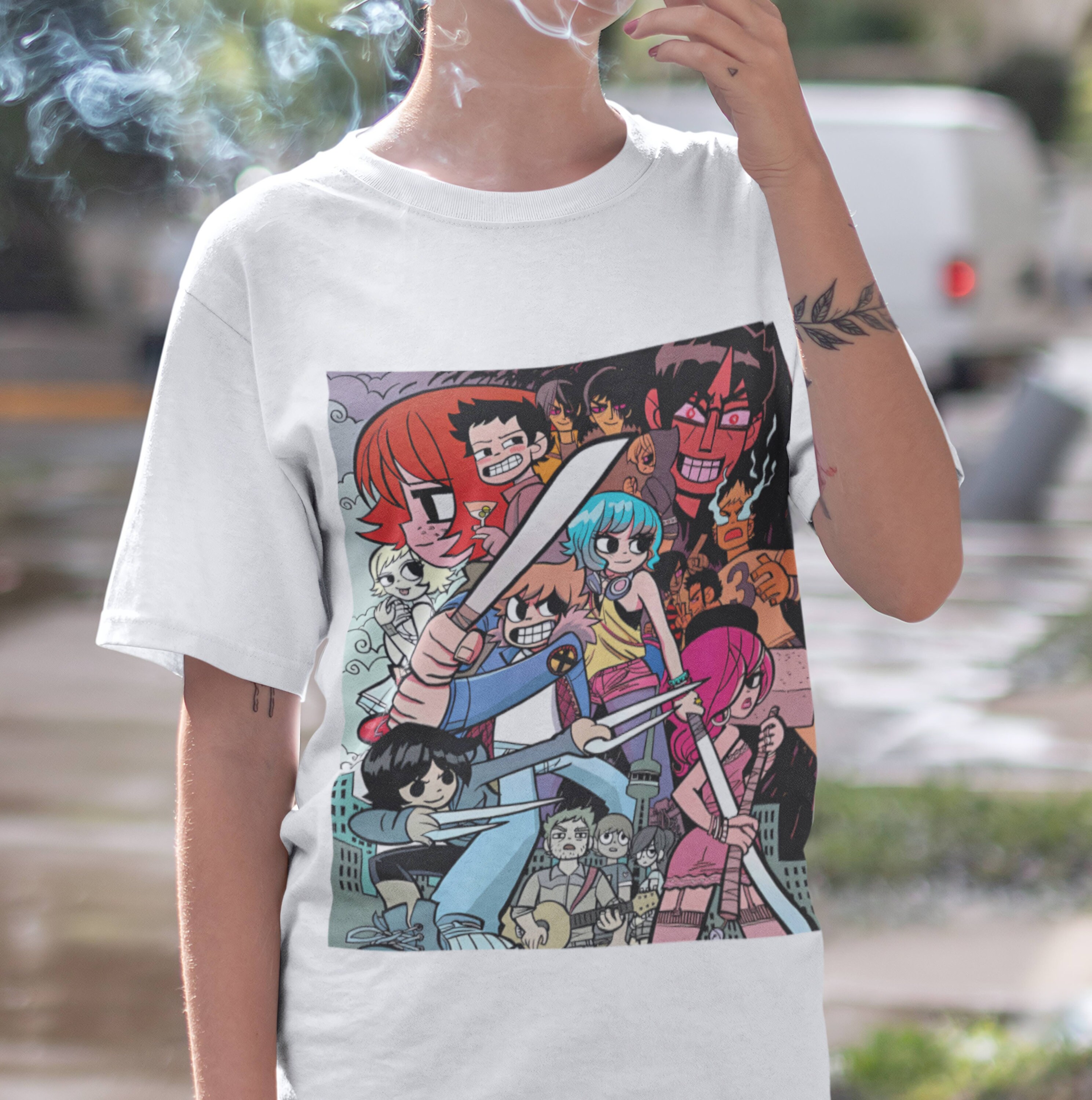 Scott Pilgrim VS The World Comic T shirt Anime Movie Crewneck Tee 
