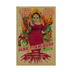 Pink Flamingos Movie Poster, John Waters Wall Art, Divine, Rare Movie Housewarming Gift Artwork