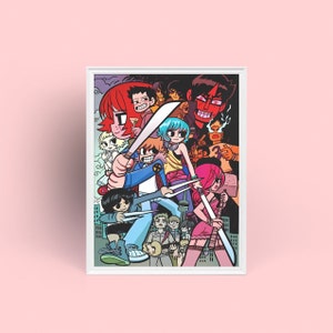 Scott Pilgrim vs The World Anime Poster, House Warming Paining Gift, Edgar Wright Movie, Bryan Lee O&#39;Malley Comic Artwork, Two