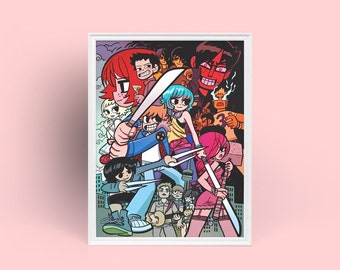 Scott Pilgrim vs The World Anime Poster, House Warming Paining Gift, Edgar Wright Movie, Bryan Lee O'Malley Comic Artwork, Two