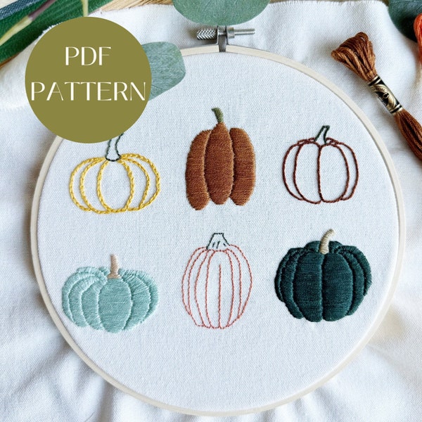 PDF Instant Download| Autumn Pumpkins Hand Embroidery Pattern | Beginner | Digital Download