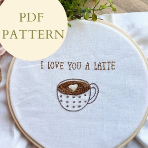 Valentine’s Day hand embroidery PDF design | Coffee hand embroidery design | PDF instant download | winter embroidery design | beginner