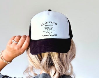 Custom Location Luxury Social Club Bachelorette Hats Bridal Trucker Hat for Woman Wedding Trucker Cap Bride Snapback Hat Bachelorette Gifts