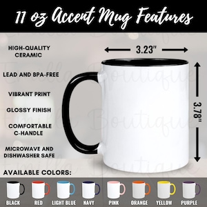 11oz Accent Coffee Mug Size Chart, Two Tone Mug Sizing Guide, Printify Accent Mug Color Chart, 11 oz Ceramic Mug Mockup, POD Mug Size Mockup