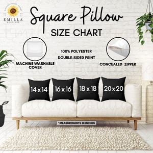 Square Pillow Mockup Size Chart, Spun Polyester Pillow Sizing Chart, POD Throw Pillow Sizing Guide, Square Pillow Cover Size Chart Mockup