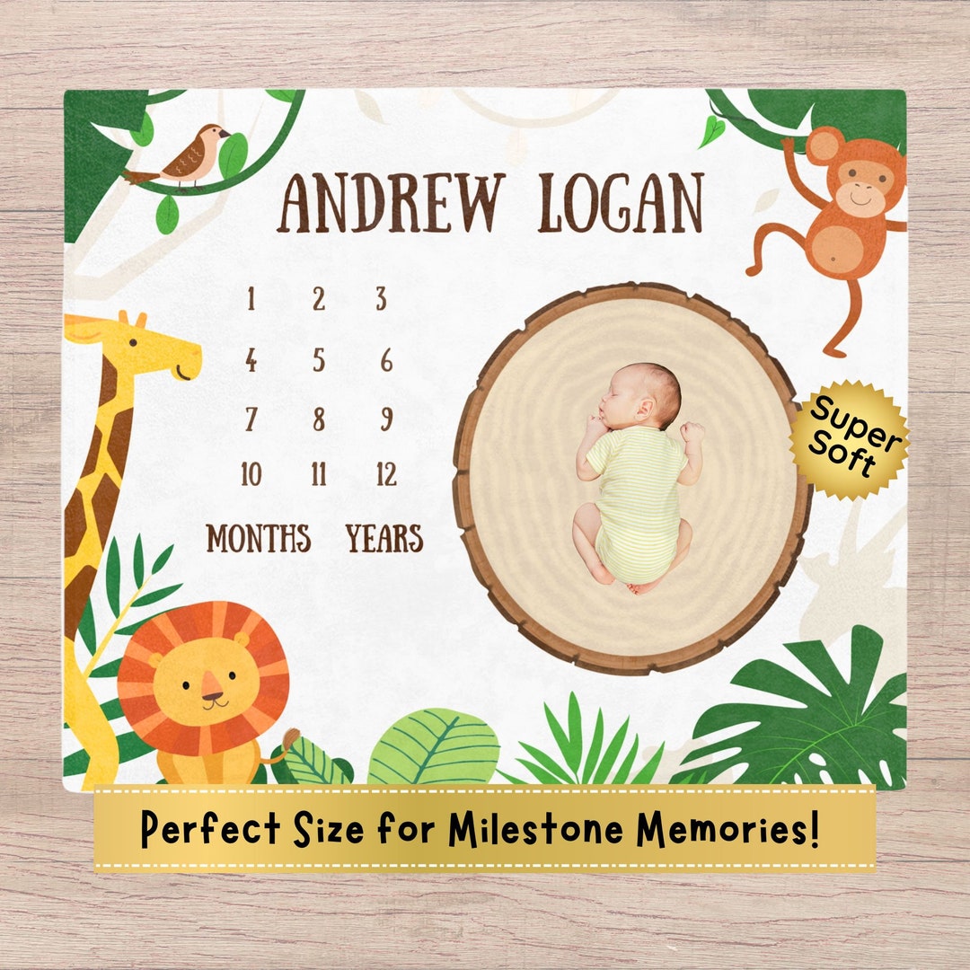 Super Soft Jungle Animal Safari Baby Milestone Blanket, Boy Baby ...
