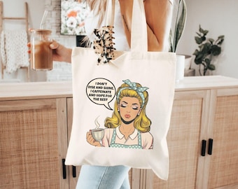 Sarcastic Tote Bag, Funny Housewife Retro Tote Bag, Vintage Style Reusable Canvas Bag, Unique Birthday Gift, Funny Coffee Quote, Trendy Tote