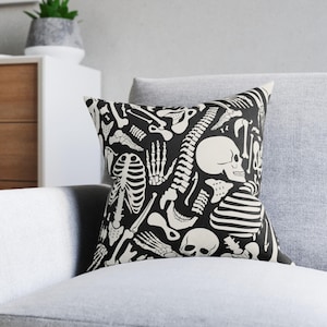 Halloween Skeleton Pillow, Unique Skeleton Home Decor, Skeletons Goth Decor Gothic Pillow, Housewarming Gift for Goths, Skeleton Decor Gifts