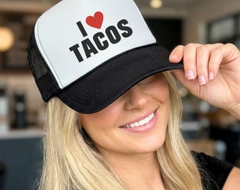 I Love Tacos Trucker Hat | Cinco de Mayo Hats | Funny Taco Tuesday Gift