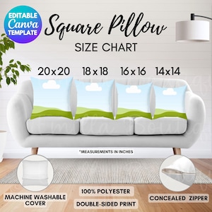 Drag and Drop Pillow Mockup Square Pillow Size Chart Printify Pillow Sizing Chart POD Pillow Canva Template Throw Pillow Cover Sizing Guide