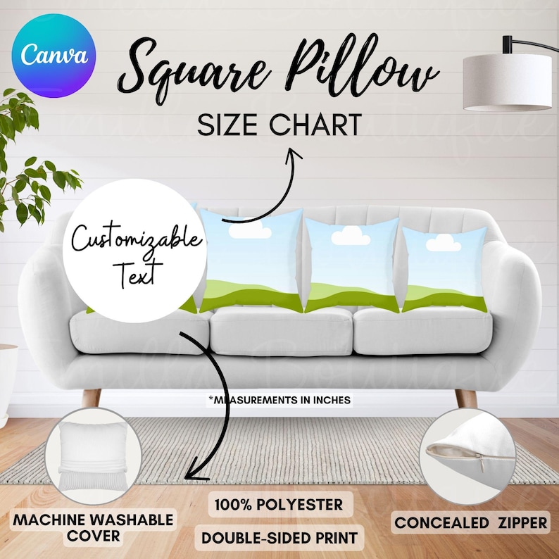 Drag and Drop Pillow Mockup Square Pillow Size Chart Printify Pillow