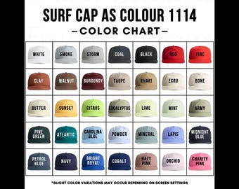 Surf Cap AS Colour 1114 Color & Size Chart, Nylon Surf Hat Sizing Guide PNG