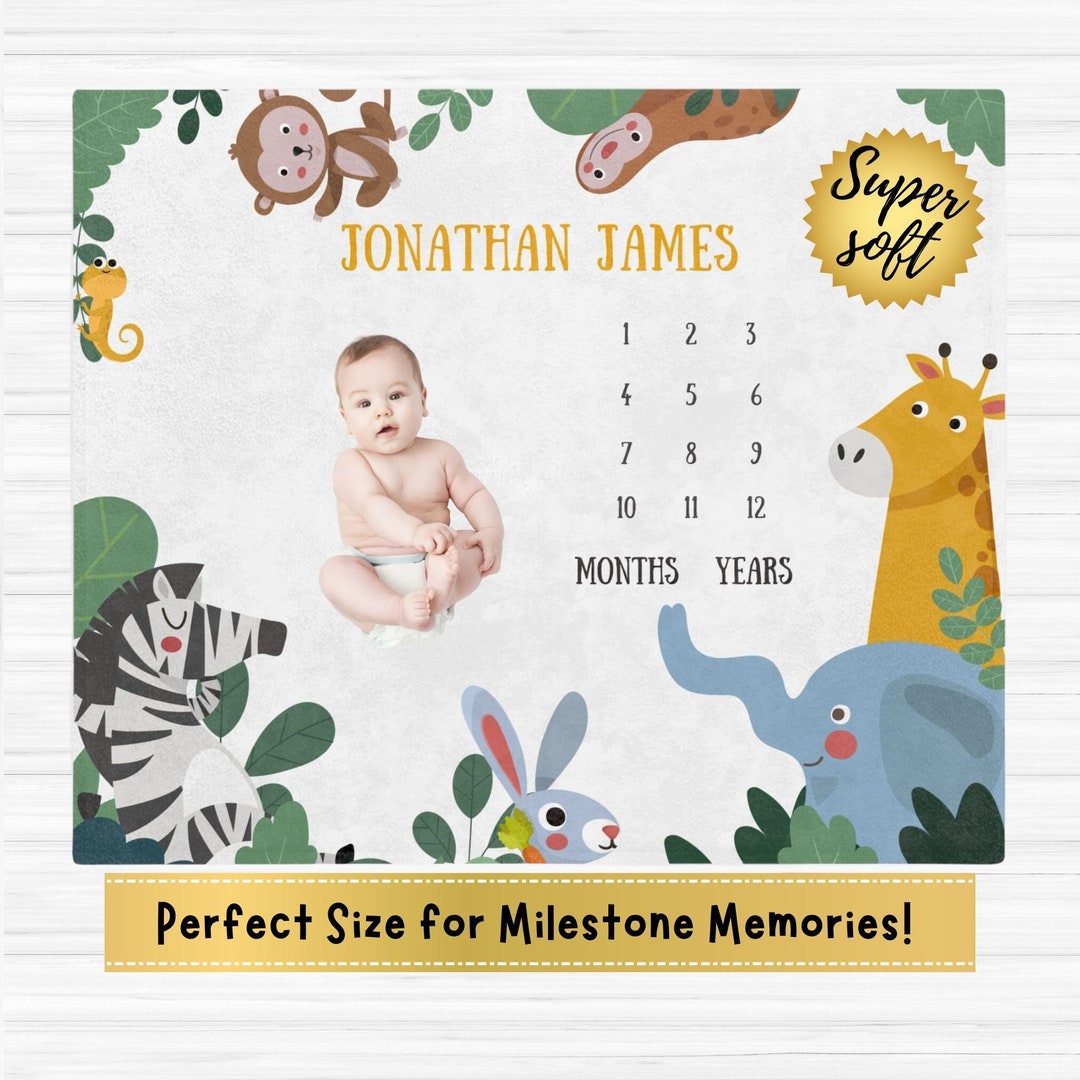 Super Soft Jungle Animal Safari Baby Milestone Blanket, Boy Baby ...