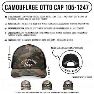 Camo Trucker Hat Size Chart: Printify Otto Cap 105-1247 (Digital Download PNG & PDF Instructions)