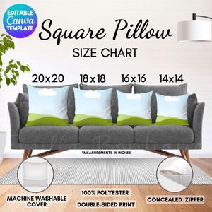 Square Pillow Size Chart Canva Template, Editable Pillow Mockup Template, Printify Pillow Sizing Chart, POD Throw Pillow Cover Sizing Guide