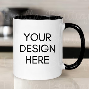 Maqueta de taza de café de 325 ml (11 oz), maqueta de taza de café bicolor, maqueta de taza de Printify, maqueta de taza de cerámica blanca y negra POD, taza PNG de 325 ml