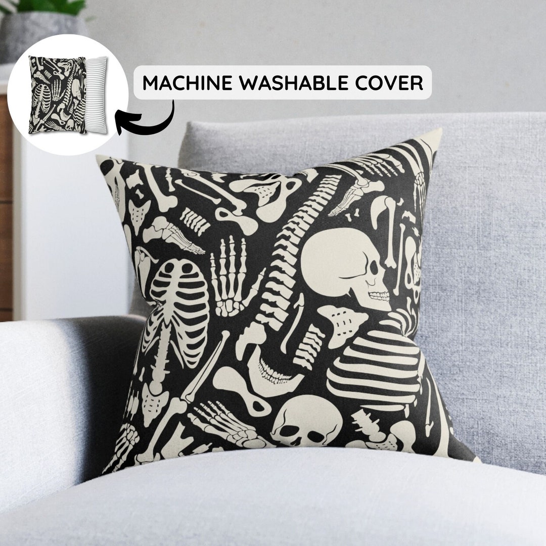 Unique Skeleton Throw Pillow, Skeleton Home Decor, Skeletons Goth Decor Gothic Pillow