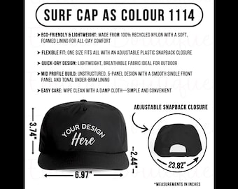 Surf Cap AS Colour 1114 Size & Color Chart, POD Sizing Guide PNG (Digital Download)