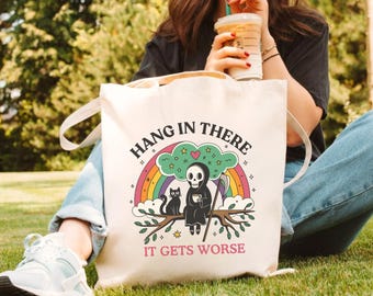 Grim Reaper Canvas Tote Bag, Dark Humor, Mental Health