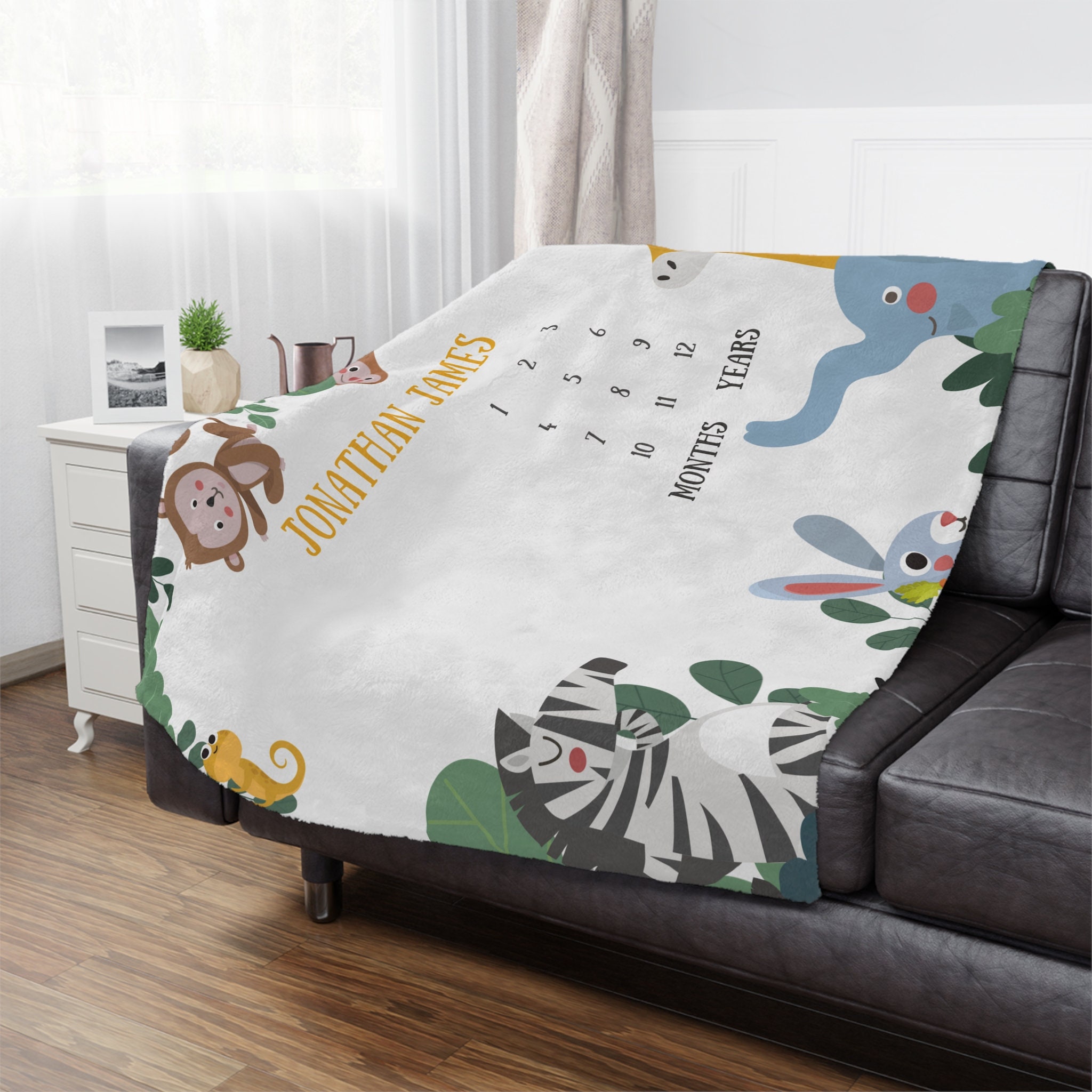 Super Soft Jungle Animal Safari Baby Milestone Blanket, Boy Baby ...