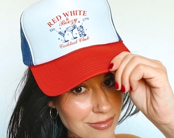 4th of July Trucker Hat, Red White and Boozy Trucker Cap, Vintage USA Mesh Snapback