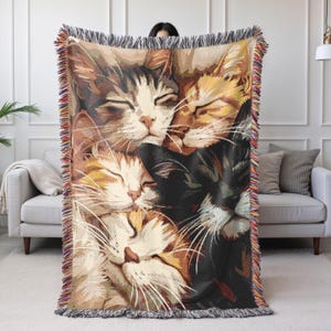 Cat Lover Woven Blanket,  Cat Tapestry, Woven Cotton Throw Blanket, Cat Decor, Tapestry Wall Art, Cottagecore Decor, Cozy Cat Lover Blanket