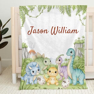 Personalized Dinosaur Baby Blanket, Custom Dino Nursery Decor, Prehistoric Dinosaur Theme Boy Baby Shower, Baby Name Swaddle, Toddler Gift