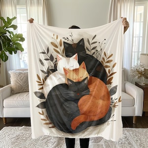 Cat Blanket for Cat Lovers, Soft Velveteen Plush Blanket, Cozy Throw Blanket, Cat Lover Gift, Cat Mom, Cat Dad, Pet Owner Gift, Cat Decor