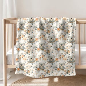 Cute Koala Blanket, Koala Baby Blanket, Soft Velveteen Plush Blanket, Cozy Throw, Koala Throw Blanket, Woodland Animal Nursery, Baby Animal