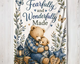 Christian Baby Boy Blanket, Fearfully Wonderfully Made, Psalm 139 Nursery Gift