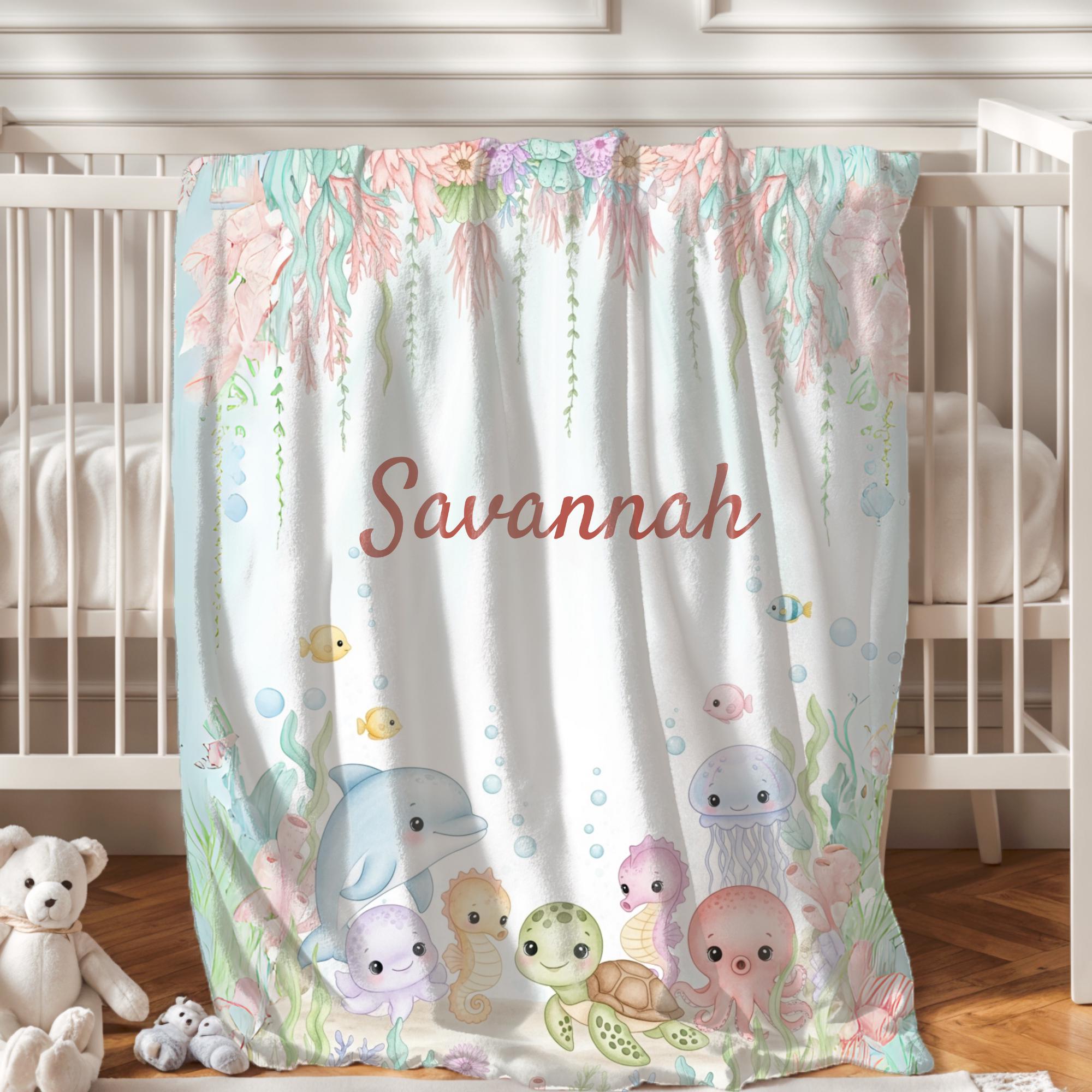 Personalized Under the Sea Baby Blanket, Sea Animals Nursery Decor ...
