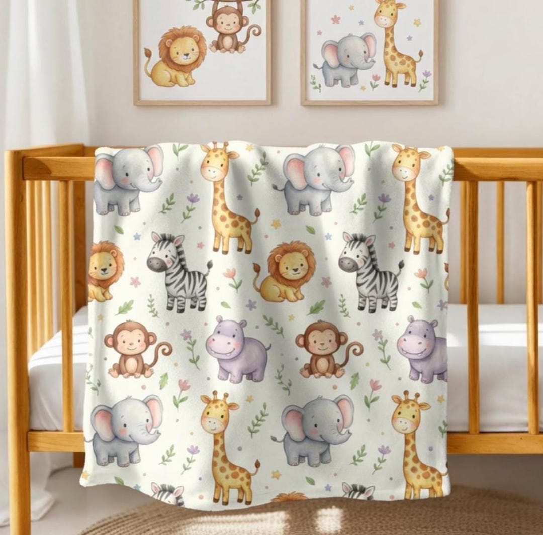 Safari Animal Baby Blanket, Jungle Animal Nursery Throw, Neutral Crib ...