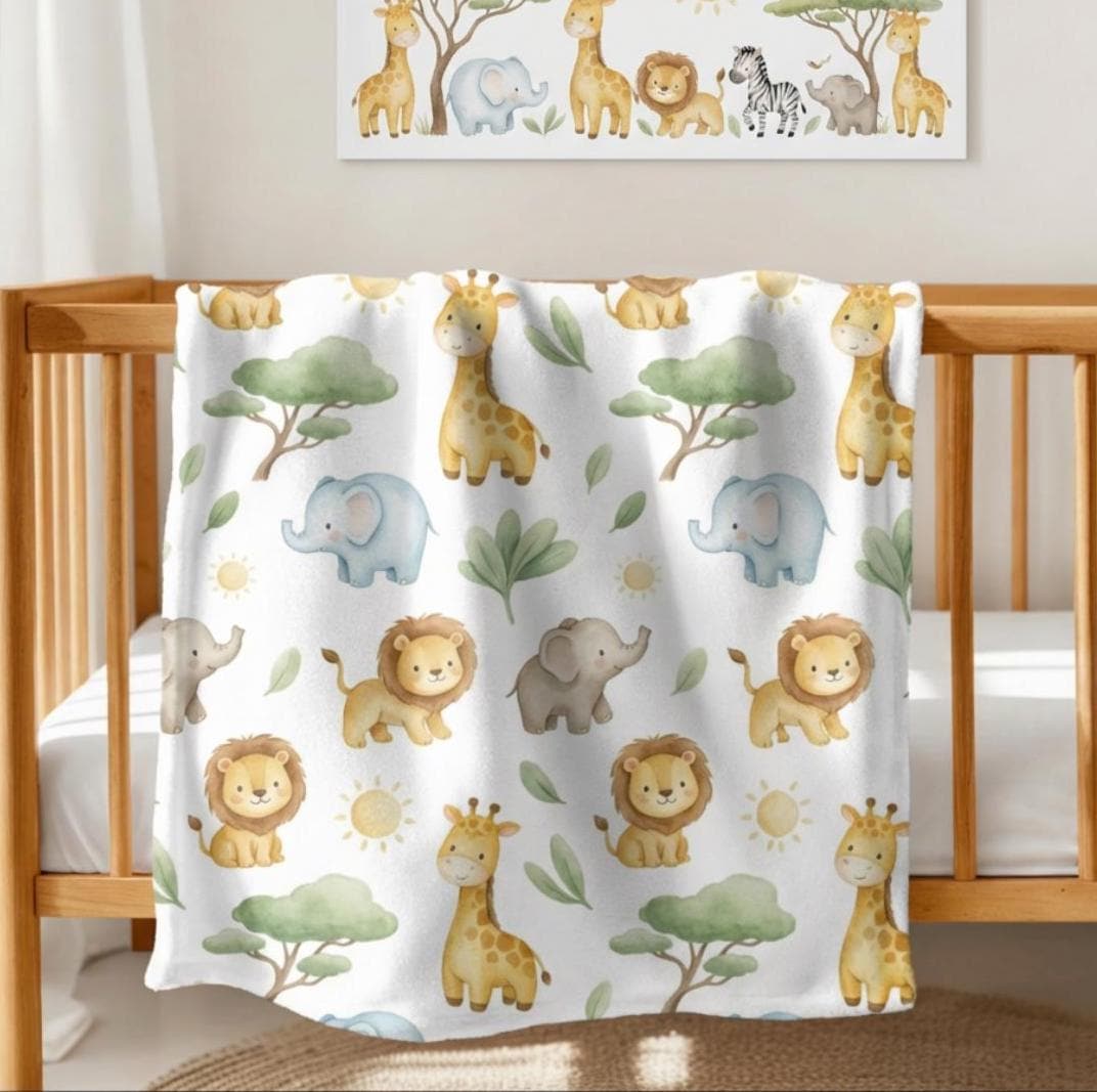 Safari Baby Blanket, Jungle Animal Nursery Throw, Neutral Crib Blanket ...