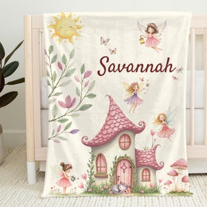 Personalized Fairy Garden Blanket Blanket, Custom Fairy House Blanket for Girls, Enchanted Nursery Decor Fairy Baby Shower Gift Toddler Gift