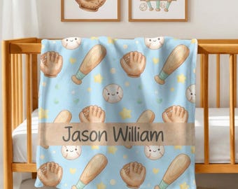 Personalized Baseball Baby Blanket, Custom Name Sports Throw, Baseball Crib Bedding, Future Baseball Player Gift, All Star Baby Blanket