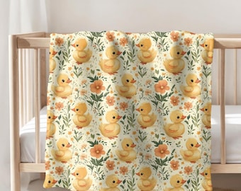 Cute Duck Blanket, Ducky Baby Decor, Soft Velveteen Plush or Sherpa Fleece Blanket, Baby Animal Nursery Yellow Duck Pillows & Throw Blankets