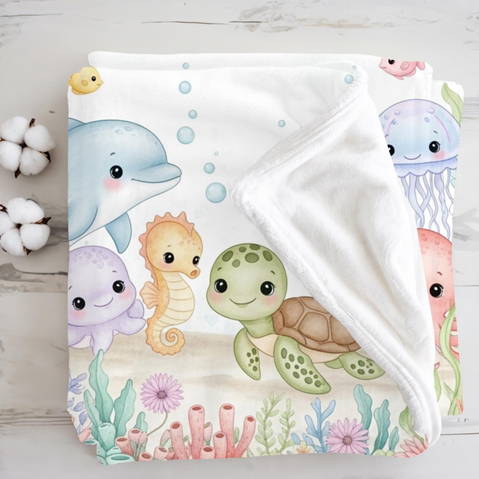 Personalized Under the Sea Baby Blanket, Sea Animals Nursery Decor ...