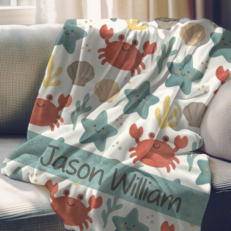 Personalized Ocean Baby Blanket, Custom Name Coastal Nursery Throw ...