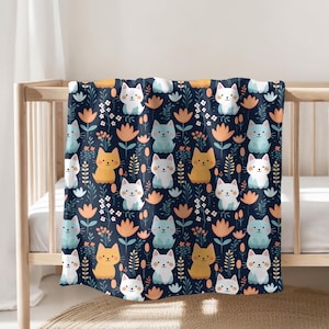Cozy Cat Blanket, Velveteen Plush Blanket, Cozy Throw, Cute Cat Throw Blanket, Cat Lover Gift, Cat Nursery Blanket, Baby Swaddle