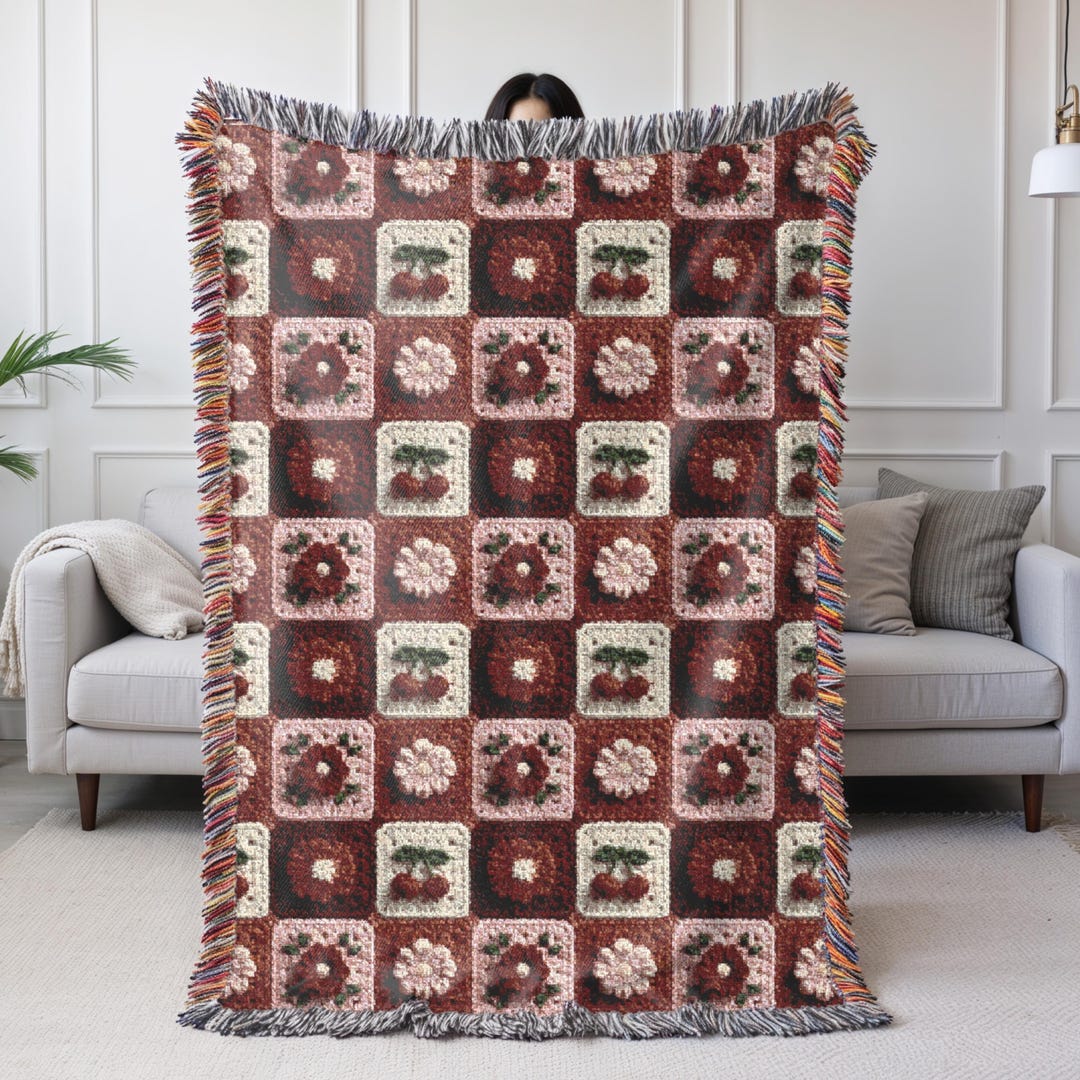Cherry Floral Pattern Print Hooded Blanket