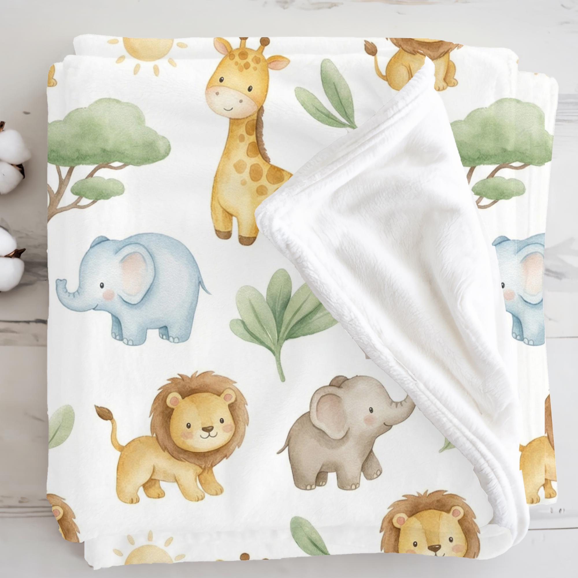 Safari Baby Blanket, Jungle Animal Nursery Throw, Neutral Crib Blanket ...