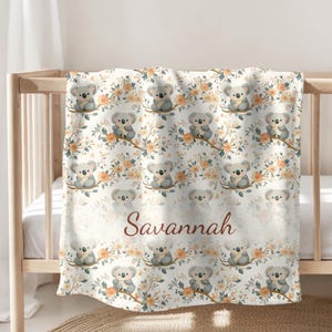 Cute Koala Personalized Baby Blanket, Customized Name Blanket, Cozy Koala Personalized Throw, Baby Animal Nursery, Soft Velveteen Plush