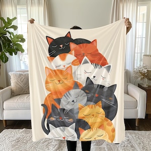 Cat Blanket for Cat Lovers, Soft Velveteen Plush Blanket, Cozy Throw Blanket, Cat Lover Gift, Cat Mom, Cat Dad, Pet Owner Gift, Cat Decor