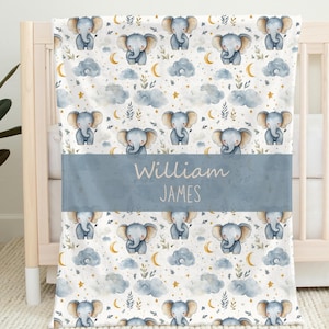 Elephant Name Blanket for Baby Boy, Personalized Baby Blanket, Custom Newborn Blanket, Boy Name Swaddle, Safari Nursery, Baby Shower Gift