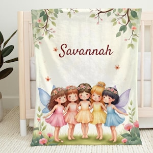 Personalized Fairy Friends Baby Blanket, Magical Fairy Nursery Decor, Custom Baby Shower Gift for Girls, Velveteen Fairy Garden Blanket